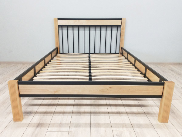 Кровать АГАТА КМД 36 160*200 черный/натуральный (с основанием)