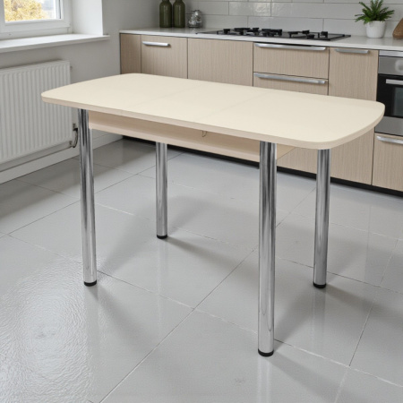 Стол ПГ-мини СТ 960(+300)*600, ЛДСП Дуб молочный, Стекло Песочное/ хром 