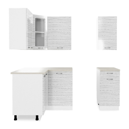 Кухонный гарнитур угловой Танго белый страйп (столешник берилл, без мойки) 