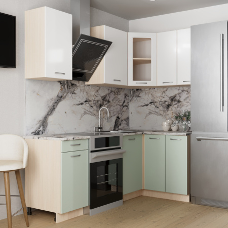 Угловая кухня Комплект №7 Белый /МЯТА без мойки, столешник Альберика