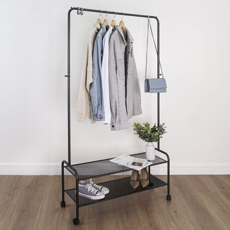 Вешалка гардеробная "Валенсия 32М" с двумя полками на колесах/Графит