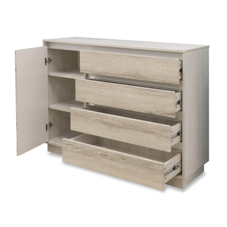 Комод Грас 4ящ, 1 дв. Сосна Лофт, фасады МДФ Ясень