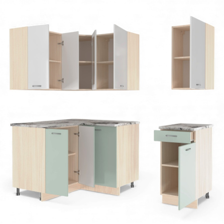 Угловая кухня Комплект №7 Белый /МЯТА без мойки, столешник Альберика