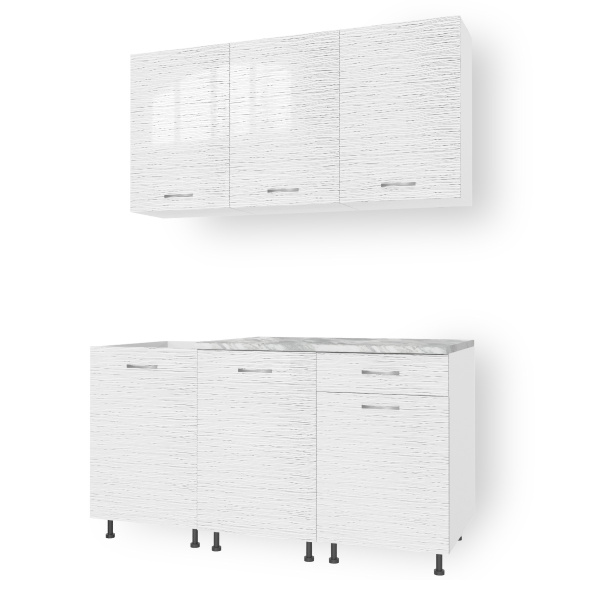 Кухня Компл.№2/1 БЕЛЫЙ СТРАЙП 1,5м (б/мойки) + сушка + планка 