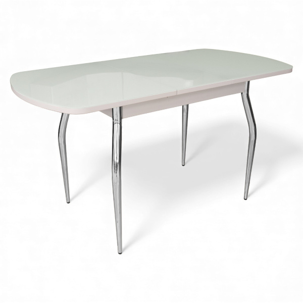 Стол ПГ-01 СТ 1100(1420)*700, ЛДСП Белое, Стекло Белое/нога ГНУТАЯ хром 4