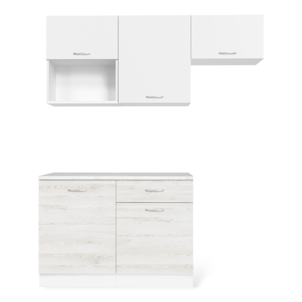 Кухня ТЕМПО №3 Белый/Сосна Лофт/Белый жемчуг/Олива (без мойки) 1,2 м