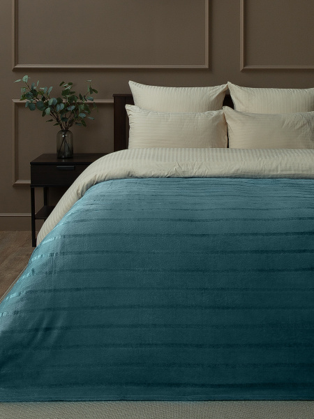 Плед Texrepublic фланель однотон страйп Бирюза 150*200  Плед Texrepublic фланель однотон страйп Бирюза 150*200