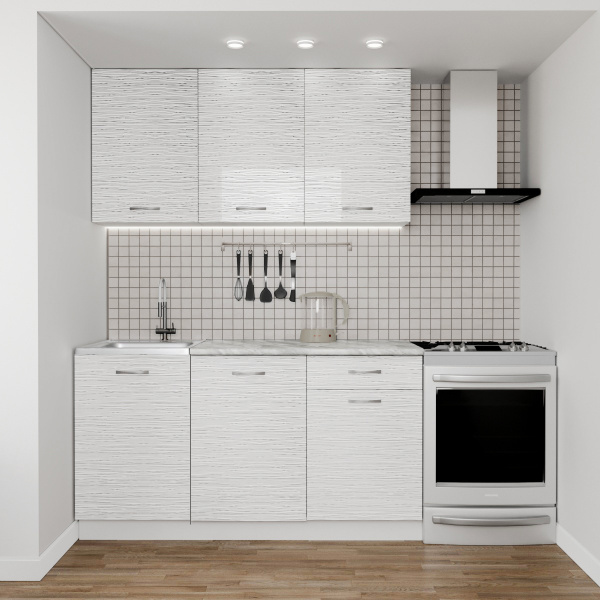 Кухня Компл.№2/1 БЕЛЫЙ СТРАЙП 1,5м (б/мойки) + сушка + планка 