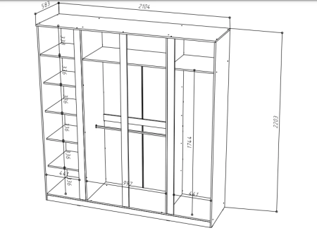 STERN Шкаф 4-х дверный с зеркалом Белый