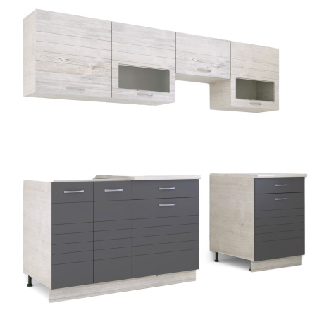 Кухонный гарнитур Румба 5/1 ЯСЕНЬ / ГРАФИТ (столешник, без мойки) 1,8 м