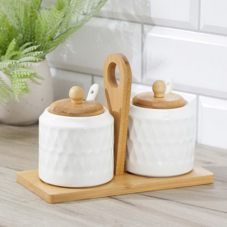 Набор банок для продуктов на дерев подставке 5478705