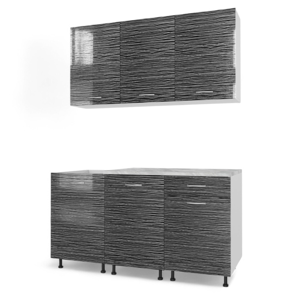 Кухня Комп.№2/1 Черный страйп 1,5 (со столеш,без мойки) + сушка + планка 