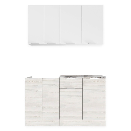 Кухонный гарнитур Регги 1,4 Жемчуг/сосна лофт+ столещник(без мойки)