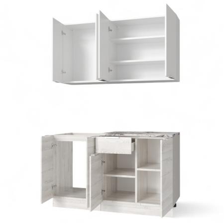 Кухонный гарнитур Регги 1,4 Жемчуг/сосна лофт+ столещник(без мойки)