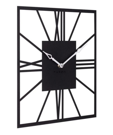 Часы настенные из металла, квадрат 35 см, черный Рим 2