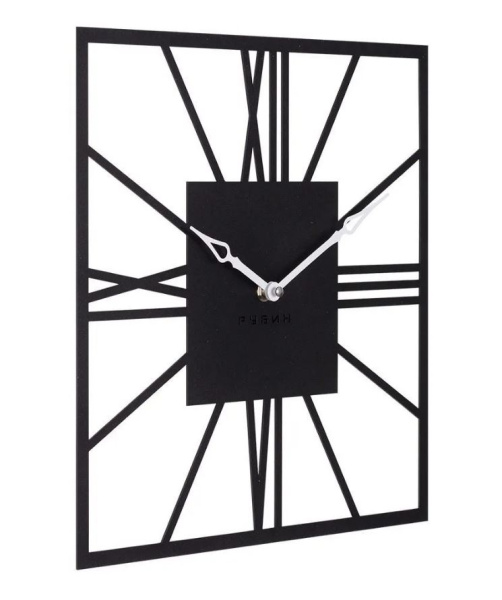Часы настенные из металла, квадрат 35 см, черный Рим 2
