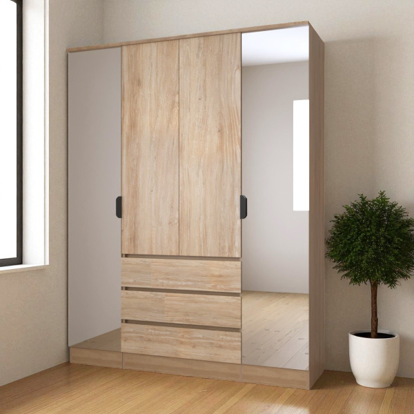 Шкаф ВЕНСЕН Дуб сонома 4-х дв., 3 ящ, Зеркало/ Дуб Сонома Шкаф ВЕНСЕН Дуб сонома 4-х дв., 3 ящ, Зеркало/ Дуб Сонома