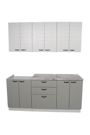 Кухонный гарнитур Сонет белый/дуб дымчатый (столешник, без мойки) 1,8м