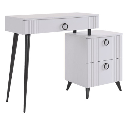 Ева Туалетный столик (с тумбой)/Белое дерево/Белый матовый