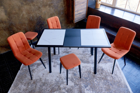 Стол Будапешт-1 PVC 70х110 (+32)  черный/ White marble