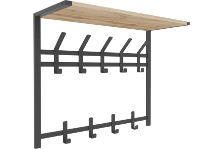 Вешалка Торонто 22Д  с полкой 2-х ярусная Черный/ дуб вотан/*670