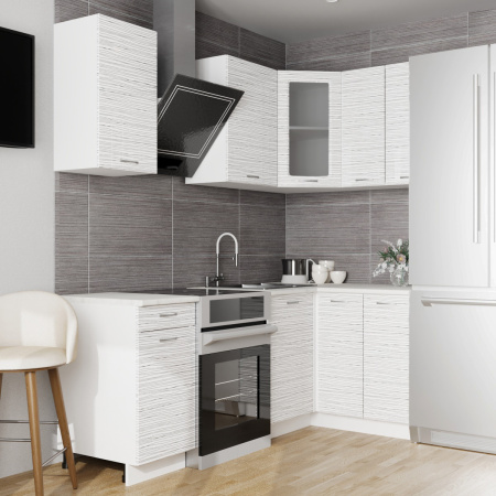 Кухонный гарнитур угловой Танго белый страйп (столешник олива, без мойки) 