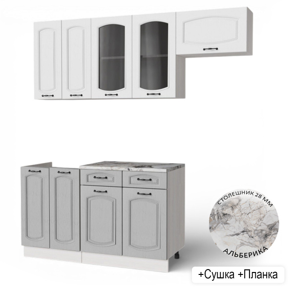 Кухонный гарнитур Равенна Анкор светлый/Дуб светл/Дуб дымчат (Столешница Альберика+сушка+планка) 