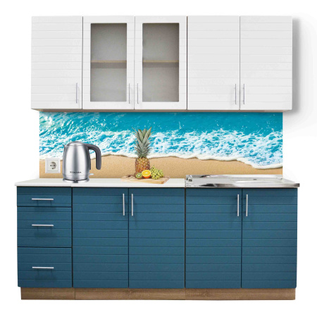 Кухонный гарнитур №9 белый/бирюза  (столешник, без мойки) 2,0м