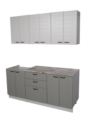 Кухонный гарнитур Сонет белый/дуб дымчатый (столешник, без мойки) 1,8м