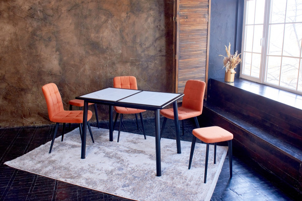 Стол Будапешт-1 PVC 70х110 (+32)  черный/ White marble