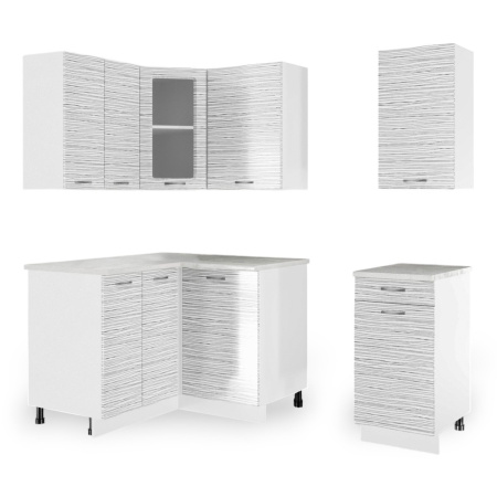 Кухонный гарнитур угловой Танго белый страйп (столешник олива, без мойки) 