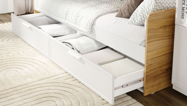 Стелла Кровать с ящ (800) Белый холст/Белый жемчуг/Яблоня Беллуно