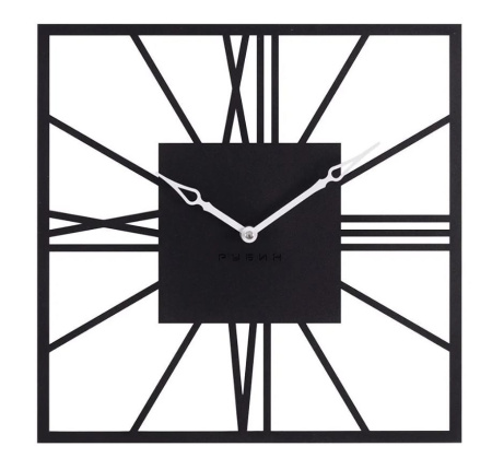 Часы настенные из металла, квадрат 35 см, черный Рим 2