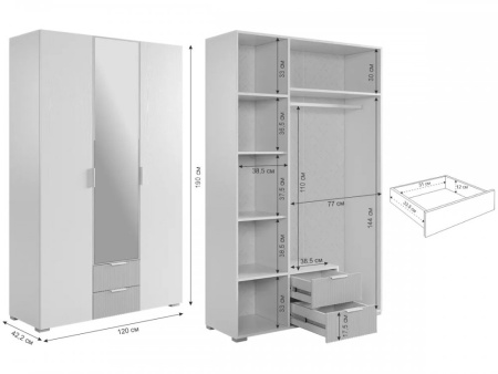 Зефир Шкаф трехдверный 109.02 белое дерево/пудра розовая (эмаль)