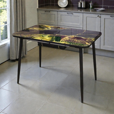 Стол обеденный Турин 110(+40)*70 Абстракция / черный