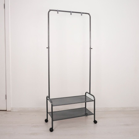 Вешалка гардеробная "Валенсия 32М" с двумя полками на колесах/Графит