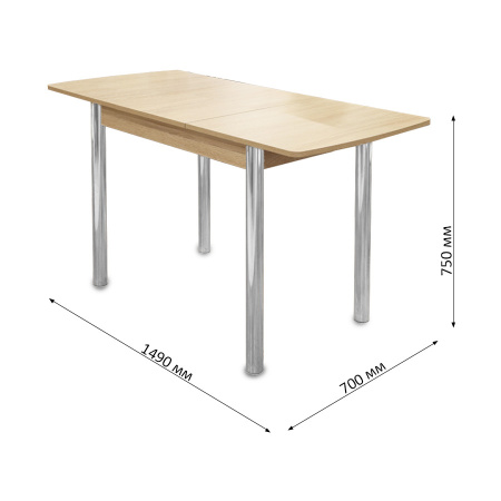 Стол Уют 3 1100(+390)*700*750 дуб млечный/опора D50 "труба" хром