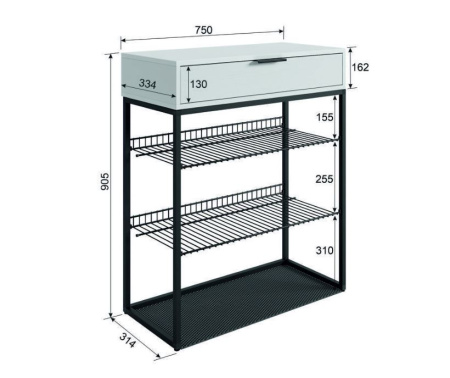 Обувница Краш (черный муар/белое дерево)/