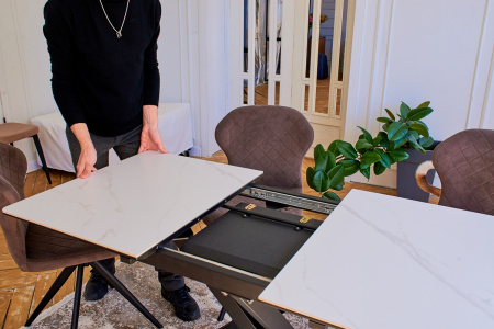 Стол Касабланка-1С PVC  WHITE MARBLE/черный