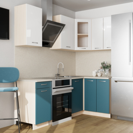 Кухонный гарнитур "Танго" белый/бирюза (столешик, без мойки)