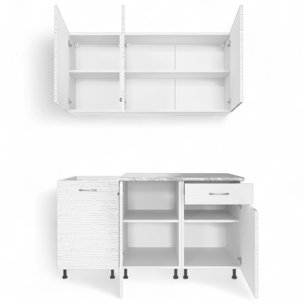 Кухня Компл.№2/1 БЕЛЫЙ СТРАЙП 1,5м (б/мойки) + сушка + планка 