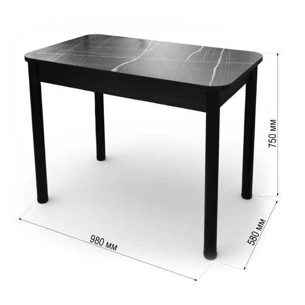 Стол Беседа 980*580 Пластик(Мрамор Тунис черный)B1,Опоры черные+ЛДСП(Бодега темный)