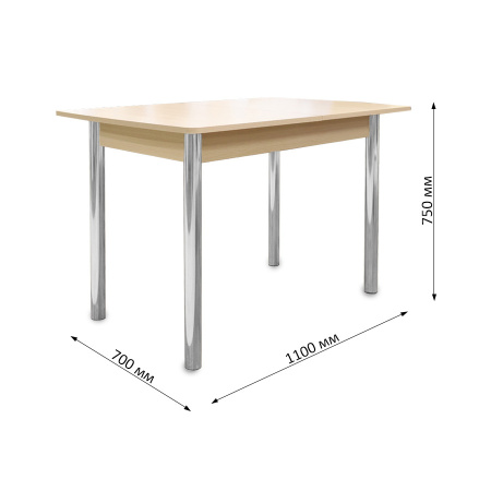 Стол Уют 3 1100(+390)*700*750 дуб млечный/опора D50 "труба" хром