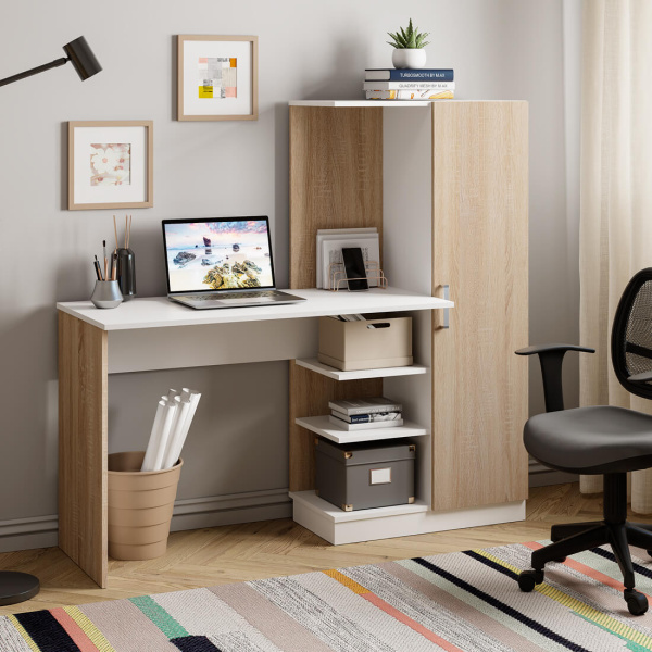 Стол компьютерный "Бейсик" Дуб сонома/Белый