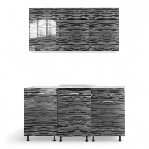 Кухня Комп.№2/1 Черный страйп 1,5 (со столеш,без мойки) + сушка + планка 