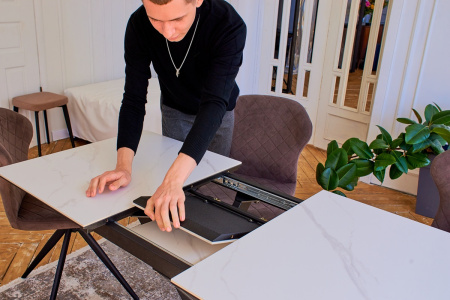 Стол Касабланка-1С PVC  WHITE MARBLE/черный