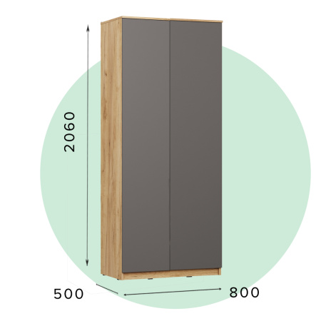 Сити Шкаф ШР-2/1 Сити  Серый Графит/Дуб Крафт Золотой 