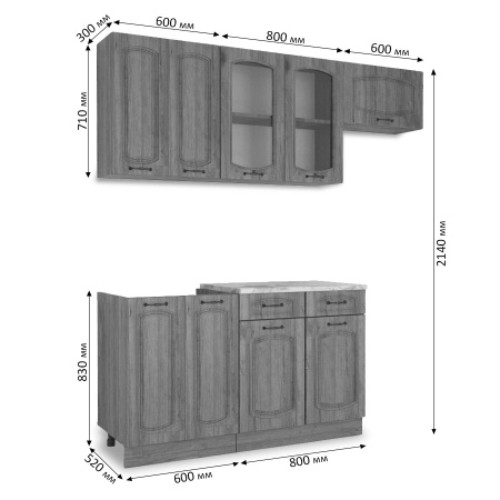 Кухня РАВЕННА Сосна лофт/Дуб светлыйДуб дымчатый (Столешница Олива) 