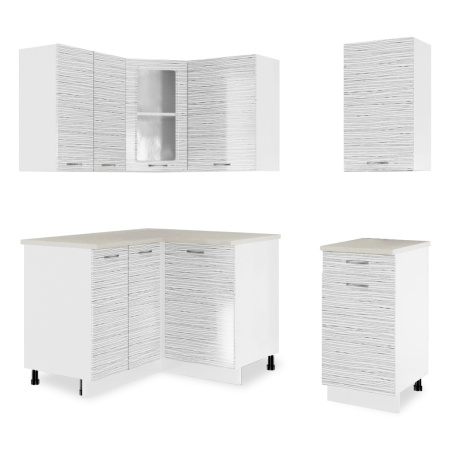 Кухонный гарнитур угловой Танго белый страйп (столешник берилл, без мойки) 