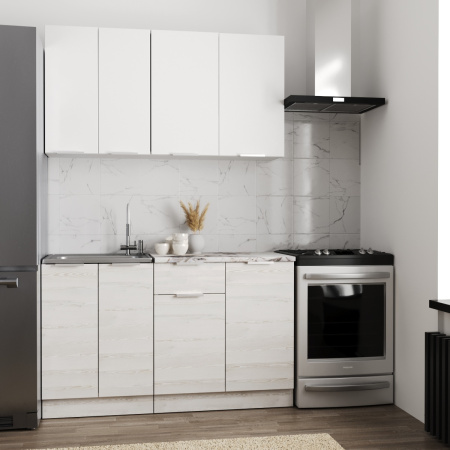 Кухонный гарнитур Регги 1,4 Жемчуг/сосна лофт+ столещник(без мойки)